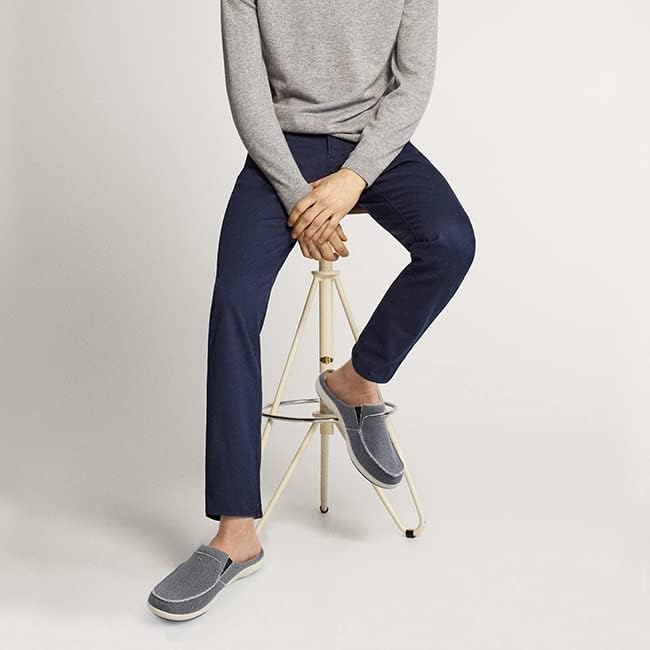 Mens Slippers with Arch Support, Canvas House Slipper for Men with Velvet Lining, Slip On Clog, Indoor Outdoor House Shoes with Anti-Skid Rubber Sole