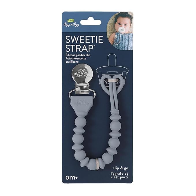 Itzy Ritzy Silicone Pacifier Clip; 100% Food Grade Silicone Pacifier Strap with Clip Keeps Pacifiers, Teethers & Small Toys in Place; Features One-Piece Design & Cord (Storm Gray)