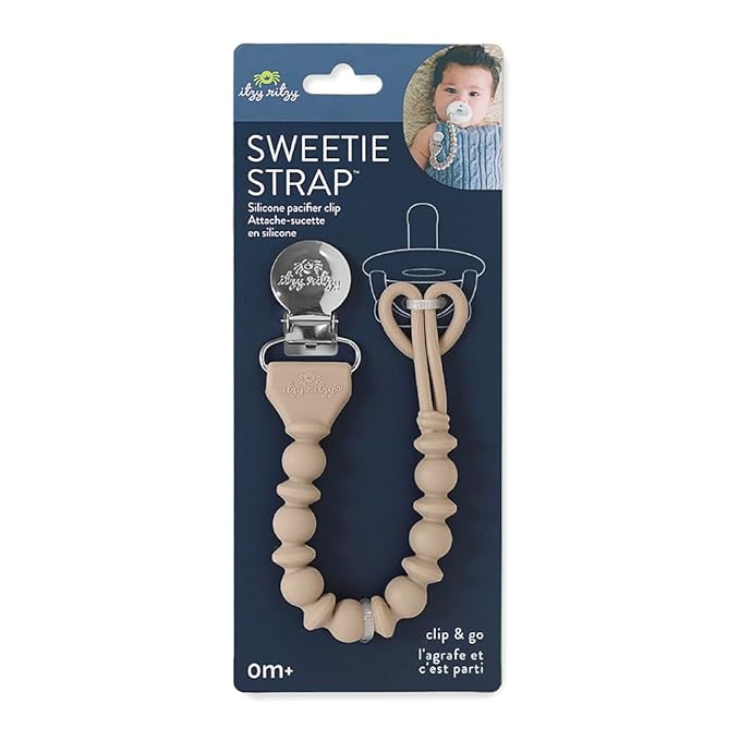Itzy Ritzy Silicone Pacifier Clip; 100% Food Grade Silicone Pacifier Strap with Clip Keeps Pacifiers, Teethers & Small Toys in Place; Features One-Piece Design & Cord (Toast)