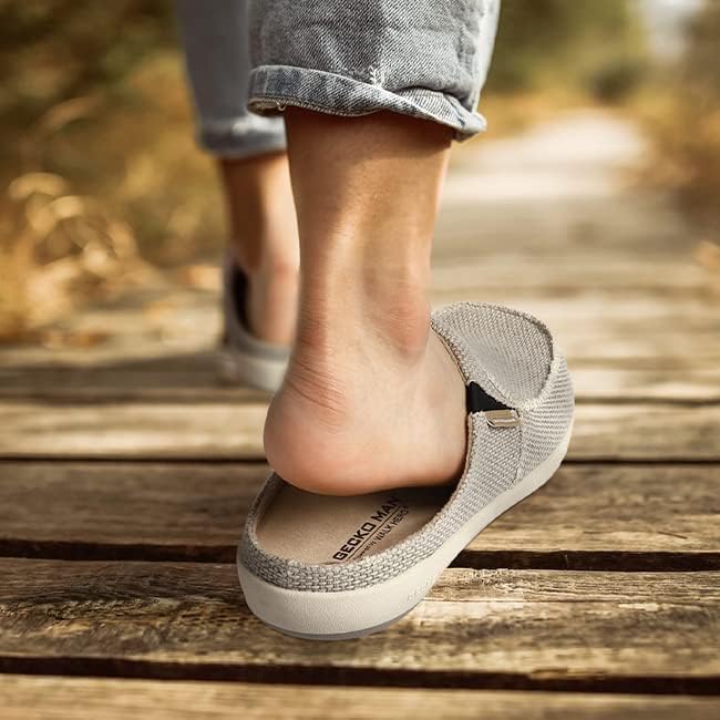 Mens Slippers with Arch Support, Canvas House Slipper for Men with Velvet Lining, Slip On Clog, Indoor Outdoor House Shoes with Anti-Skid Rubber Sole