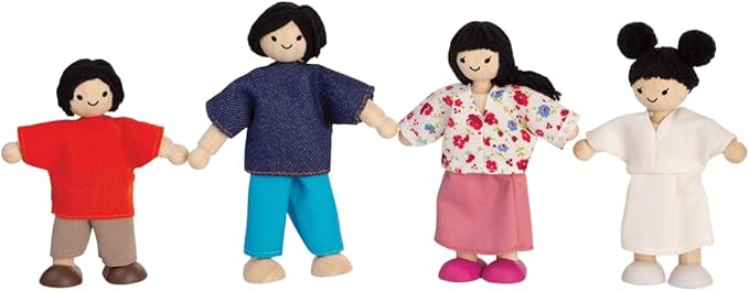 PlanToys® Wooden Dollhouse Family Set – Fair Skin Tone | 4 Poseable 1:12 Scale Doll House People | Montessori Pretend Play Figurines | Eco-Friendly Sustainable Wooden Toy for Kids