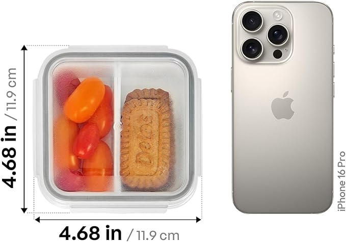 carrotez 2 Compartment Snack Containers, Mini Snack Containers for Mini Fridge, Small Food Storage Containers, Airtight Lids, Reusable, 1.1 cup, 2 PACK