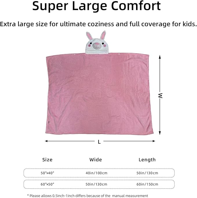 Wearable Blanket Hoodie for Kids Toddlers Hooded Towels Soft Cozy Flannel Wearable Throw Blanket Hoodie for Boys Girls Birthday Gifts (Rabbit 60 * 50)