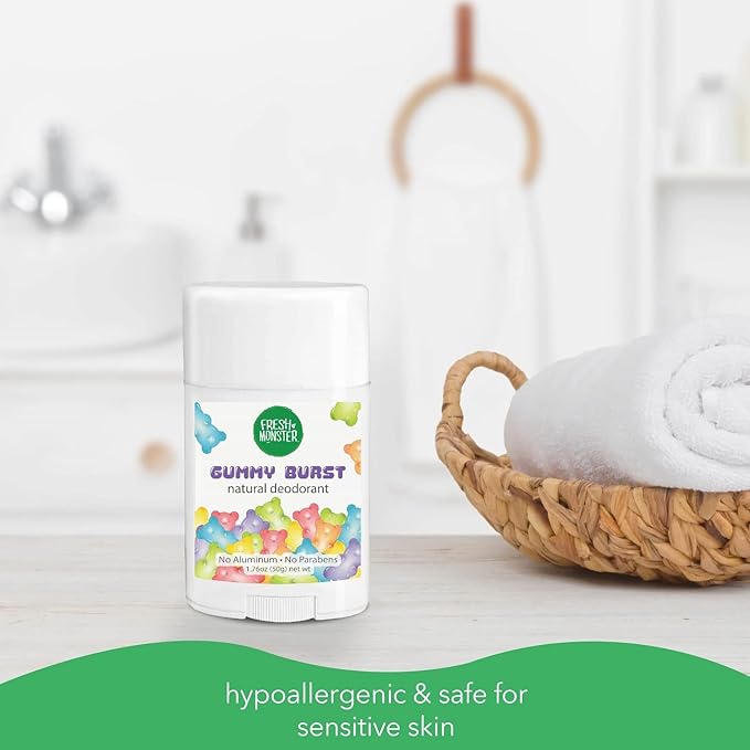 Fresh Monster Natural Deodorant for Kids & Teens I Mom's Choice Gold Award Winner | Aluminum-Free, Paraben-Free, Hypoallergenic I 24-Hour Protection I Beach Gummy Burst Scent I 1.76 oz