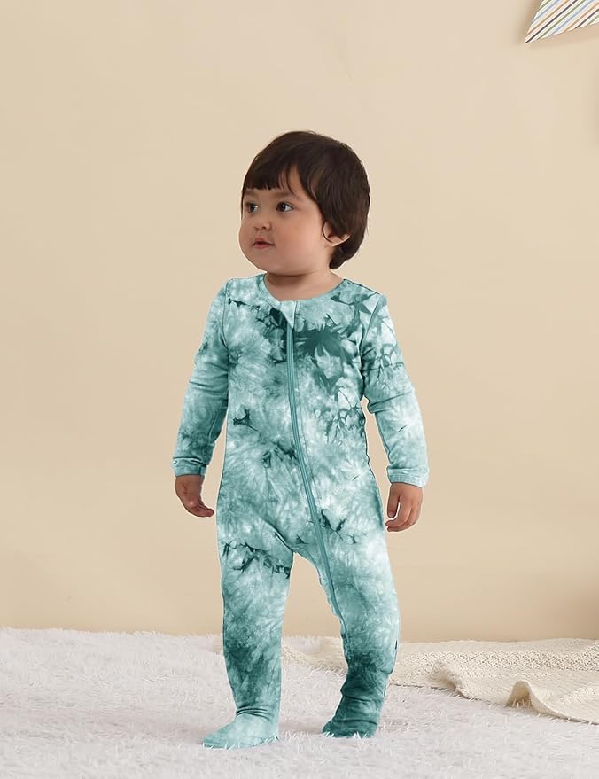 Jimonda Baby Girls Boys Footed Pajamas,Rayon From Bamboo,2 Way Zipper Long Sleeve Soft Sleeper Pjs,Infant Tie-dye Romper