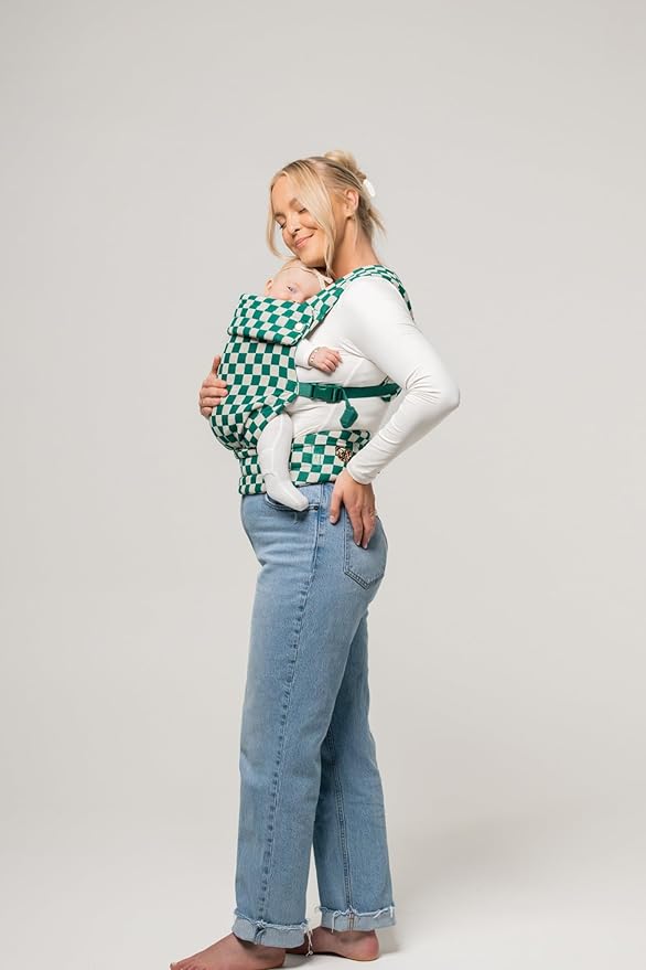 Mabē Monarch Ergonomic Baby Carrier – Premium Cotton Soft Structured Newborn to Toddler Carrier with Hip-Healthy Design, 3 Carry Positions (7-35lbs), Lightweight & Breathable (Evergreen Check)