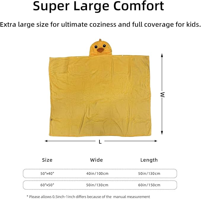 Wearable Blanket Hoodie for Kids Toddlers Hooded Towels Soft Cozy Flannel Wearable Throw Blanket Hoodie for Boys Girls Birthday Gifts (Duck 60 * 50)