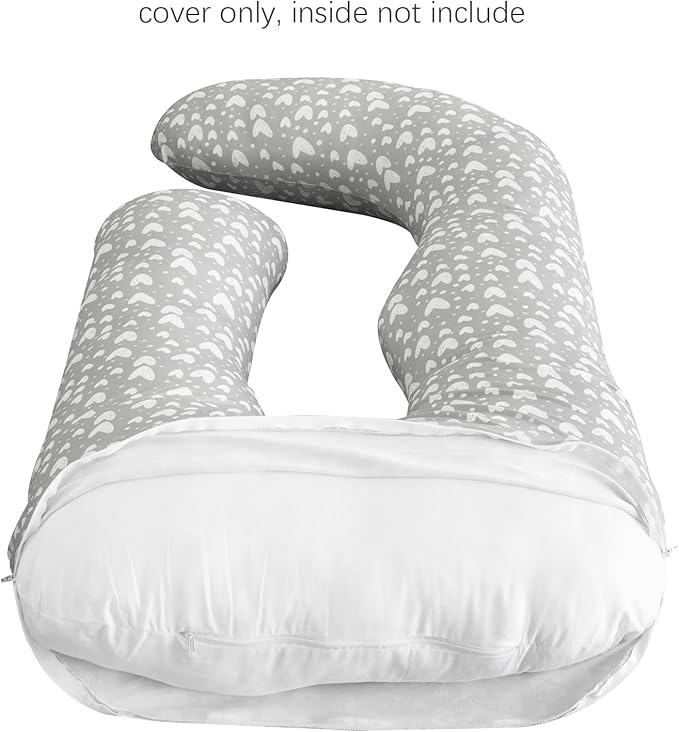 Pregnancy Pillow Cover U-Shaped, Super Soft Replacement Cover for Maternity Pillow, Full Body Asymmetric Pregnancy Pillow Case, Universal Fit, Grey Hearts Print
