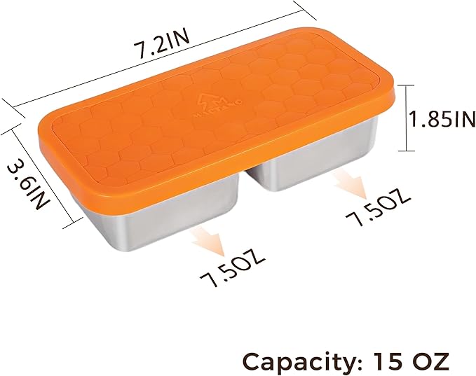 3 Pack Stainless Steel Snack Containers, 15 OZ Double Compartment Reusable Snackle Box with Lids for Camping