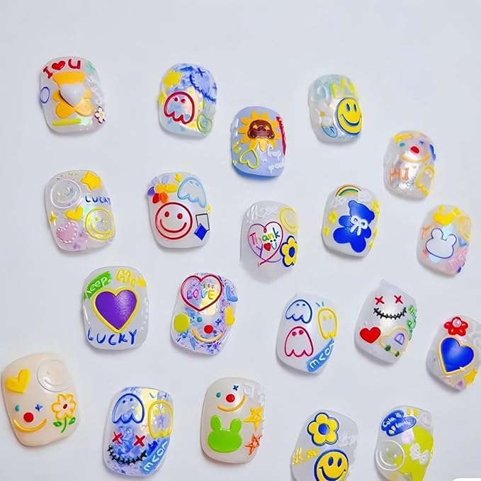 Dedyel Smile Nail Art Stickers 5D Embossed Cute Smile Face Kawaii Self-Adhesive Nail Stickers for Women Girls Kids Nail Art Decoration