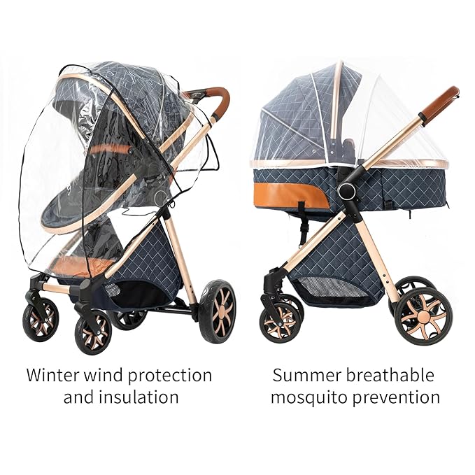 2 in 1 Baby Stroller, Convertible Pram, Reversible Standard Stroller, Portable Baby Buggy, Infant Carriage, Foldable High Landscape Pushchair for Toddler Newborn (225 Black Gold)