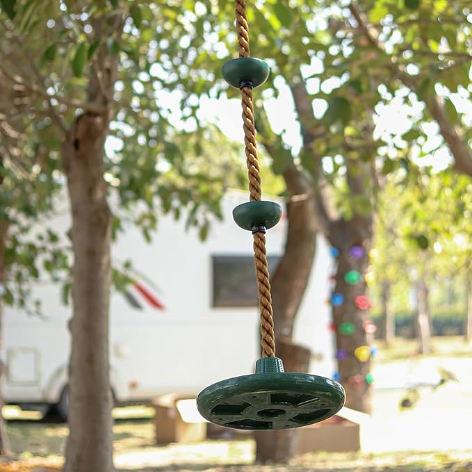 Climbing Rope with Platforms and Disc Swing Seat Set Playground Accessories Including Bonus Hanging Strap & Carabiner Tree Swing for Kids Rope Swings for Tree