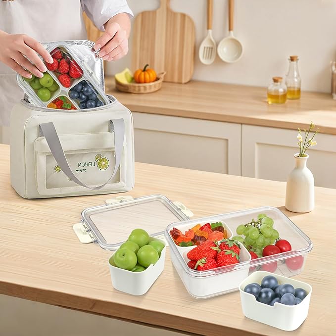 Small Snackle Box Container, Divided Serving Tray with Lid, 4 Compartment Snack Box Container for Candy, Fruits, Charcuterie, Travel & Parties, BPA-Free