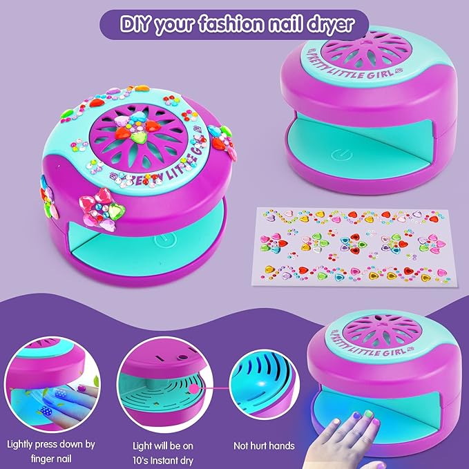 BATTOP Kids Nail Polish Set for Girls - Kids Nail Art Kit with Dryer & Fake Nail & Sticker & Water Based Nail Polish & Nail Art Pen - Idea Gifts for Girls Ages 6 7 8 9 10 11 12