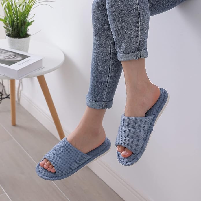 shevalues Summer House Slippers for Women Men Breathable Waffle Indoor Slippers Slip-on Open Toe Home Shoes