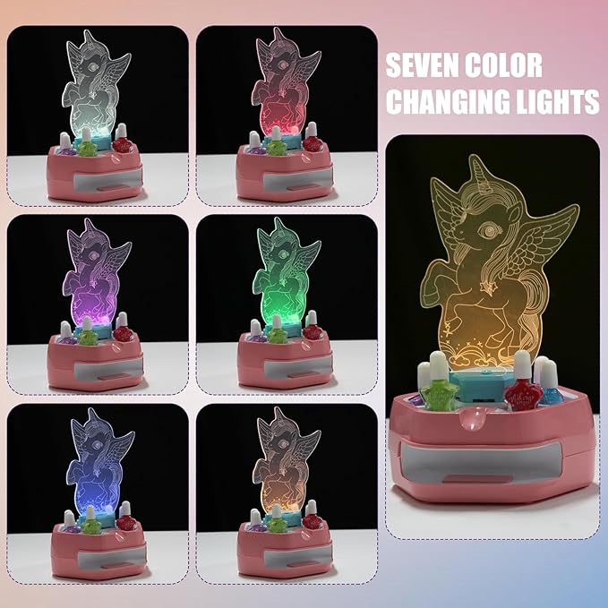 Fostro Unicorn Water-Based Nail Art Kit for Girls 6-12 | Complete Salon Set with Mini Dryer, Press-On Nails & Stickers | Non-Toxic Toy Gift Set (Set)