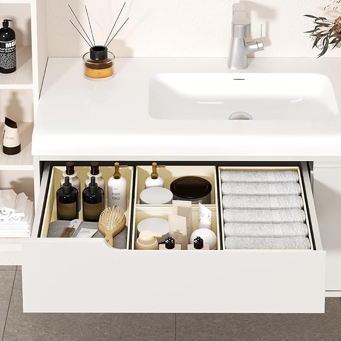 DIMJ Drawer Organizer Clothes, 12 Pack Dresser Organizer, Foldable Closet Organizers and Storage, Fabric Dresser Bins, Drawer Dividers for Nursery, Baby Clothes, Underwears, Sock (Beige)