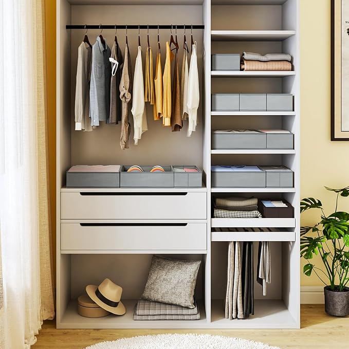 DIMJ Drawer Organizer Clothes, 15 Pack Underwear Organizer, Foldable Closet Bins, Sock Organizer Bra Cube, Fabric Dresser Box for Clothes, Bra, Socks, Tie (Grey)