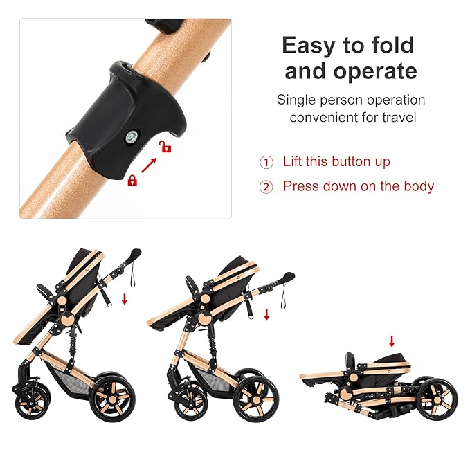 2 in 1 Baby Stroller Convertible Reversible Standard Pram Portable Pushchair Infant Buggy Baby Carriage Foldable High Landscape Pram for Toddler Newborn (2US588-GREY)