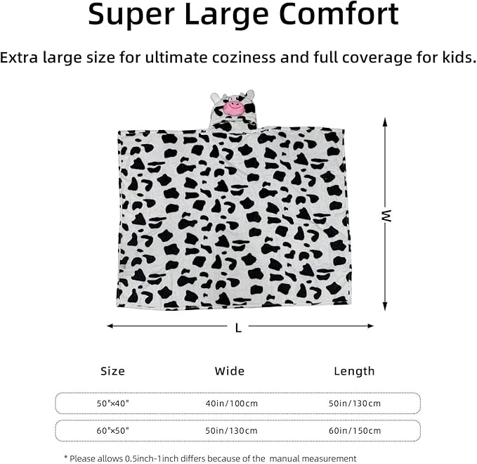 Baby Bath & Hooded Towels Kid Wearable Hoodie Blanket Baby Towels with Hood Soft Cozy Flannel Toddler Bath Towel Gifts for Boys Girls(Dairy Cow 50 * 40)