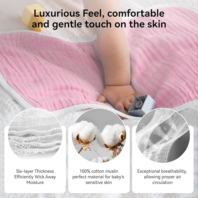 Synrroe Burp Cloths Large, Muslin Burp Cloths for Baby Girls, Pack of 10 Extra Absorbent and Soft Muslin, 6 Layers 20 by 10 Inches 100% Cotton (Pink-Purple 10 Pack)