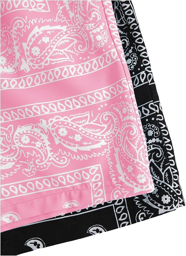 Floerns Boy's 2 Pcs Bandana Shorts Boho Paisley Graphic Print Drawstring Waist Summer Beach Drip Shorts with Pockets