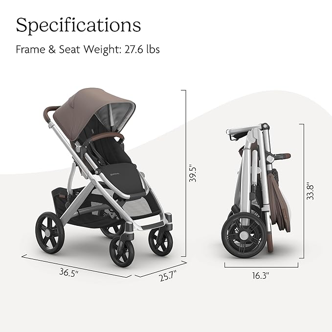 UPPAbaby Vista V3 Stroller - Full-Size Single-to-Double Stroller System - Toddler Seat, Bug Shield, Rain Shield, and Storage Bag Included - Theo (Dark Taupe/Silver Frame/Chestnut Leather)
