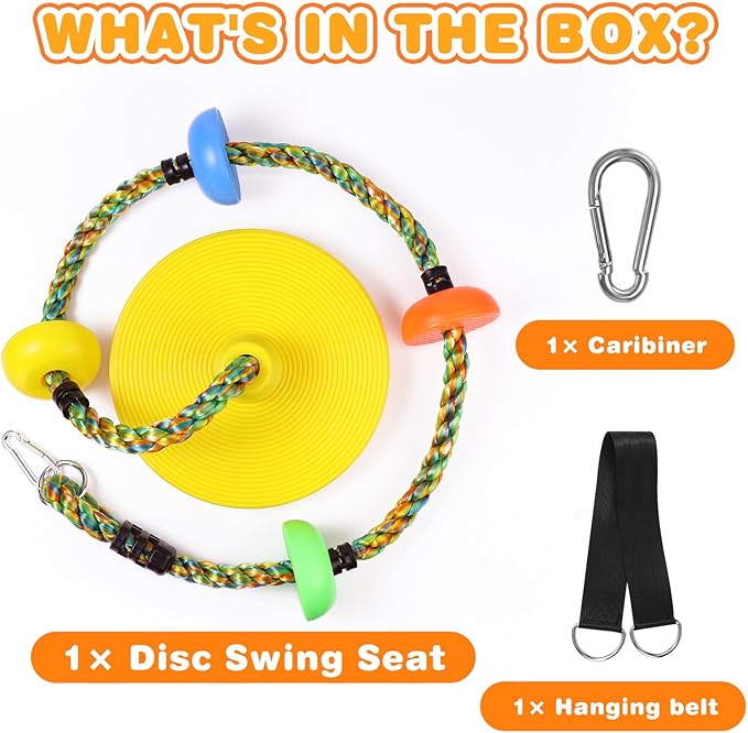 Climbing Rope Tree Swing with Platforms and Disc Swing Seat Set Outdoor Playground Accessories for Kids Including Hanging Strap & Carabiner Rope Swings for Tree Kids Swing Set Accessories