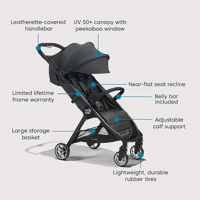 Baby Jogger City Tour 2 Ultra-Compact Travel Stroller Lightweight Foldable Pike Exclusive Includes Belly Bar Leatherette Handlebar and Premium Fabric