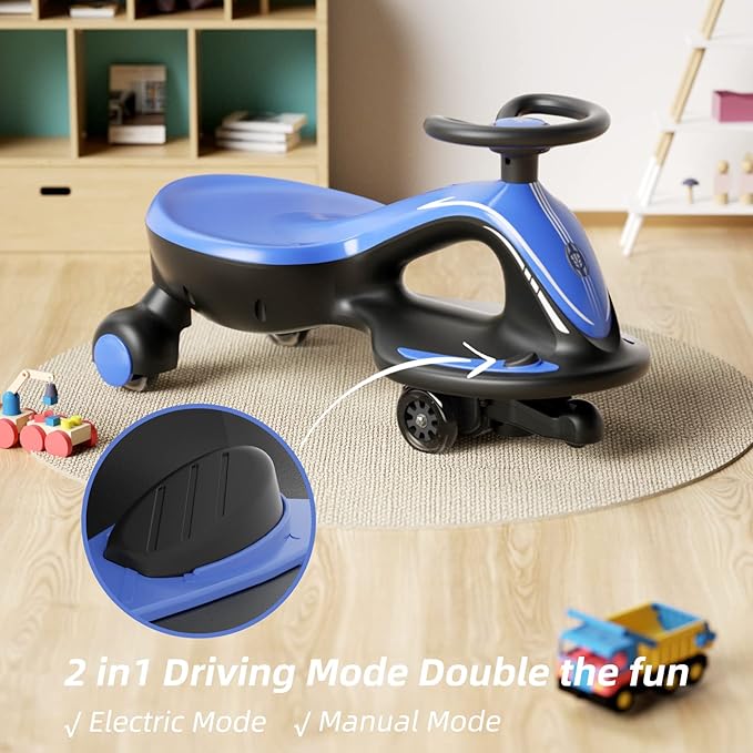 XJD Electric Wiggle Car Ride On Toy, 2 in 1 Wiggle Car Rechargeable Battery with Anti-Rollover Colorful Light-Emitting Wheel for Toddler Ride On Toys 3 Years and Up (Blue)