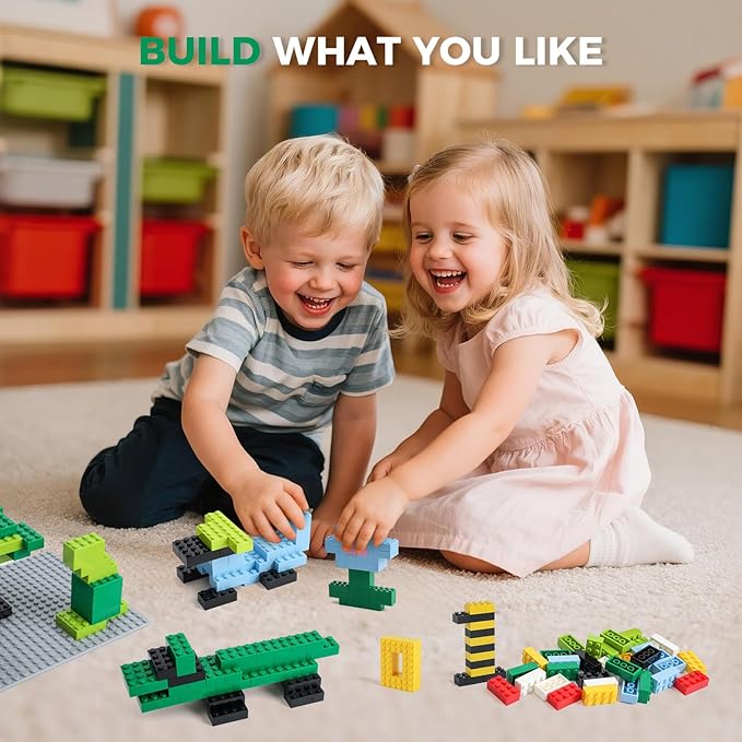 2x4 Bricks 500 Piece Classic Building Bricks and 1 Gray Baseplate, 2x4 Bricks Bulk Creative Building Toys, Blocks Bulk for Kids Ages 6+, 6 Colors