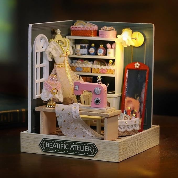 TuKIIE DIY Miniature Dollhouse Kit with Furniture, 1:24 Scale Creative Room Mini Wooden Doll House Plus Dust Proof for Kids Teens Adults(Beatific Atelier)