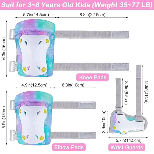 FIODAY Knee Pads for Kids Toddler Knee Pads and Elbow Pads Wrist Guards with Drawstring Bag Adjustable Protective Gear Set for Girls Boys Skating Cycling Skateboard Scooter,3-8 Years,Blue Purple
