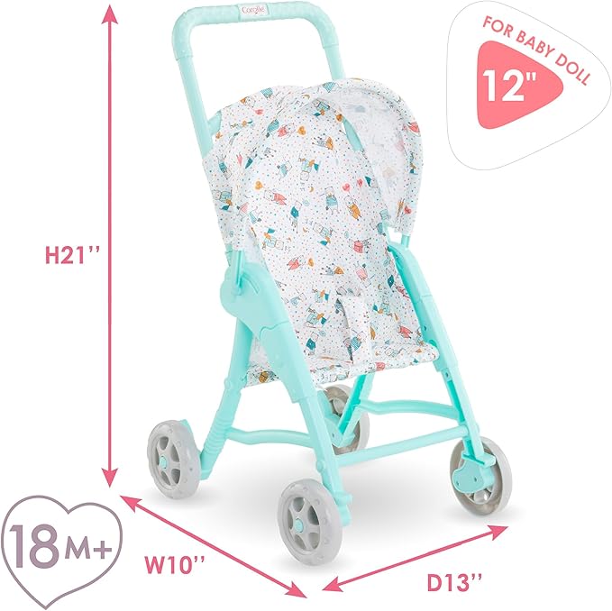 Corolle Mon Premier Poupon Foldable Baby Doll Stroller Set - Lightweight Toy Stroller for Toddlers 1-3 - Blue & White Doll Carriage for 12 Inch Dolls