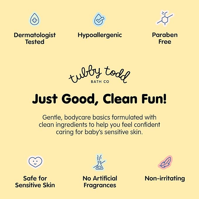 TUBBY TODD Bubble Bath for Kids, Toddlers & Babies - Hypoallergenic, Non-Irritating Sensitive Skin Bubble Bath - 2 Pack, 25 fl oz & 8 fl oz - Fragrance Free