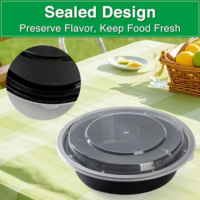 Meal Prep Containers Reusable 10 Pack-27 oz Food Storage Containers with Lids To Go Food Containers Takeout, Microwave Dishwasher Freezer Safe, Stackable, BPA Free, Plastic (Black)