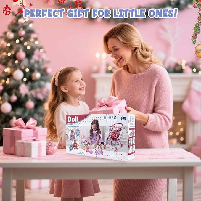 Baby Doll Stroller Toys Set with 12.5" Doll for 3-7 Girls, Foldable Stroller, Dining Chair, Accessories & 1 Outfits,Pretend Play Baby Doll Toys for Girls Ages 3-7