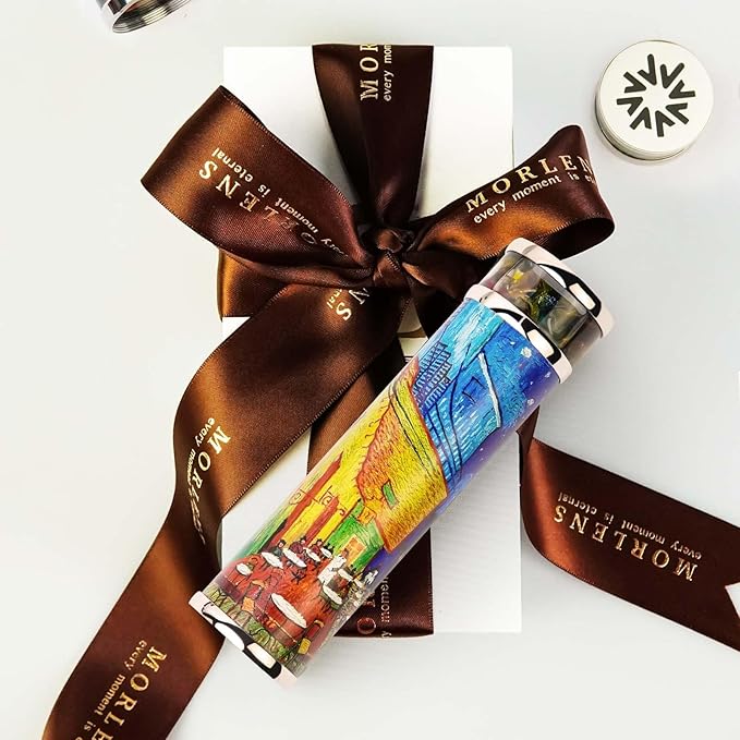 Café Terrace at Night Rotatable Kaleidoscope,5.5" Full Visual Handmade Adult Kaleidoscope,Natural Crystal and Stone Gems Oil-Filled Core Box,Vintage Gift Box,Anniversary Birthday Gift for Man Woman