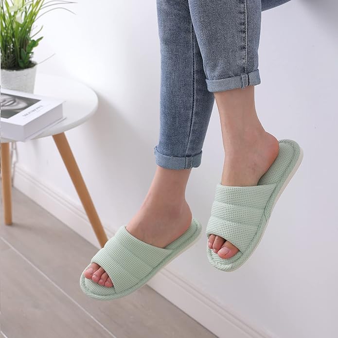 shevalues Summer House Slippers for Women Men Breathable Waffle Indoor Slippers Slip-on Open Toe Home Shoes