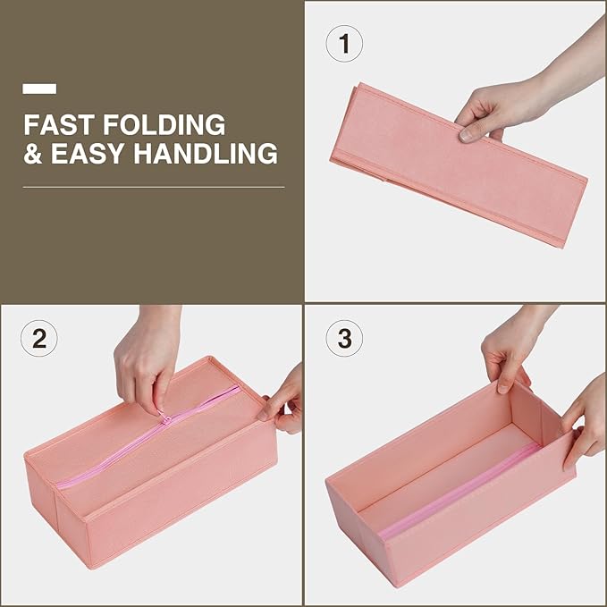 DIMJ Fabric Drawer Organizer Bins - 12 Pack Foldable Sock & Clothes Organizer - Pink