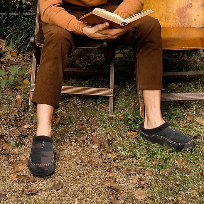 Zigzagger Men's Slip On Moccasin Slippers, Indoor/Outdoor Warm Fuzzy Comfy House Shoes, Fluffy Wide Loafer Slippers