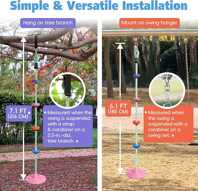 ZNCMRR Tree Swings for Kids Outdoor Rope Swing for Tree Climbing Rope for Kids Disc Swing Indoor Outdoor Swing Set Accessories(Candy Pink)