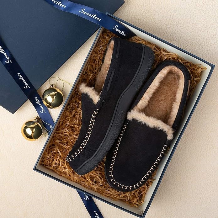 Zigzagger Men's Moccasin Slippers Memory Foam House Shoes, Indoor and Outdoor Warm Loafer Slippers