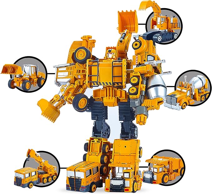 Big Mo's Toys Tractor Robot Construction Set- 5 pcs TransTruck Transforming Tracktors to Robots STEM Action Figures DIY Set- Holiday, Birthday Gift Toys for Kids