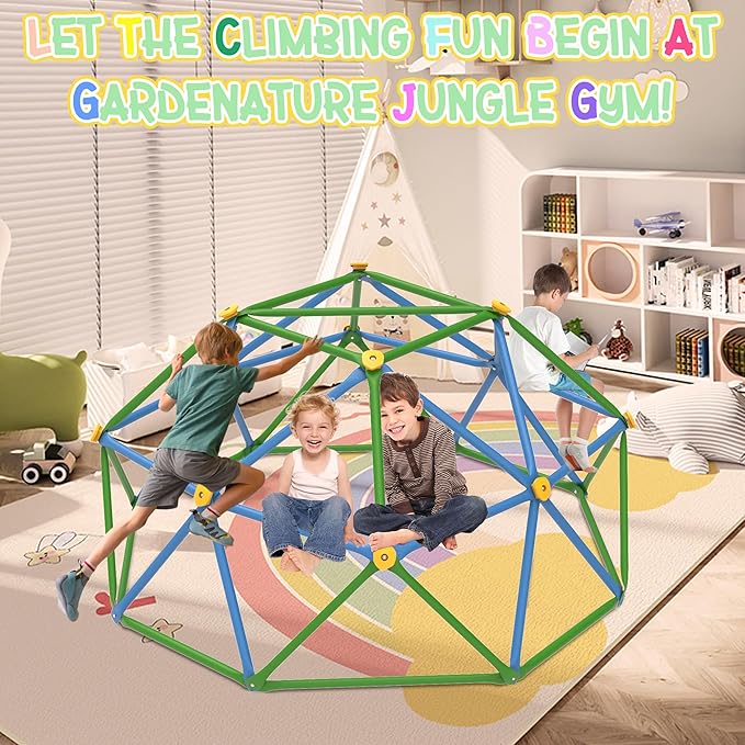 Gardenature 6FT Climbing Dome for Kids 3-8, Jungle Gym for Indoor and Outdoor, Geometric Dome Climber Supporting 440 Lbs Anti-Rust Metal Play Structure, Kids Gift Toys, ASTM Approved, Blue & Green