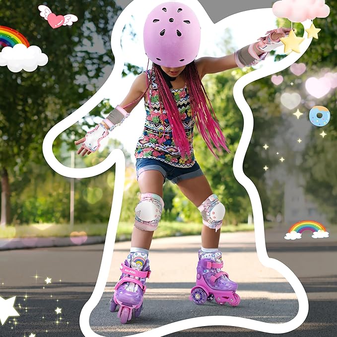 SULIFEEL Adjustable Roller Skates for Girls Boys Kids,Fun Illuminating Light Up Flash Wheels Three-Point Type Balance Suitable for Beginners Indoor Roller Skating