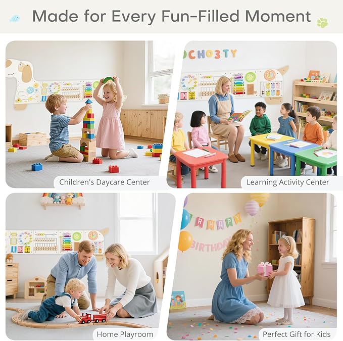 Wooden Dog Sensory Wall Panel, Montessori Wall Busy Board, Toddler Learning Activity Center, Educational Montessori Toys for for Kids Room, Preschool & Daycare