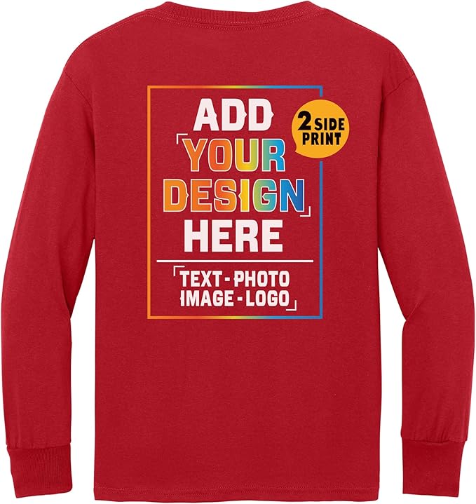 TEEAMORE Custom Front & Back Print T-Shirt Hoodie Sweatshirt Long Sleeve Tank Top with Your Image for Men Women Kids Baby