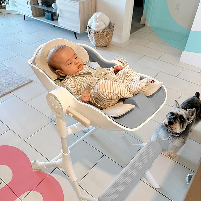 ORIBEL Cocoon Z High Chair & Seat Liner Combo | Convertible High Chair for Newborn to Toddler | Easy Move Gliders | Easy to Clean | Ice Gery