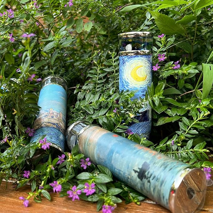 Impression Sunrise Handmade Rotatable Kaleidoscope,5.5" Full Visual Kaleidoscope Adult,Natural Crystal and Stone Gems Oil-Filled Core Box,Vintage Gift Box,Wedding Anniversary Birthday Gift